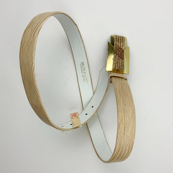 Vintage Belts By Lois Custom Made Embossed Leather Tan Belt  Sz 34" - 37.5" - Picture 9 of 16